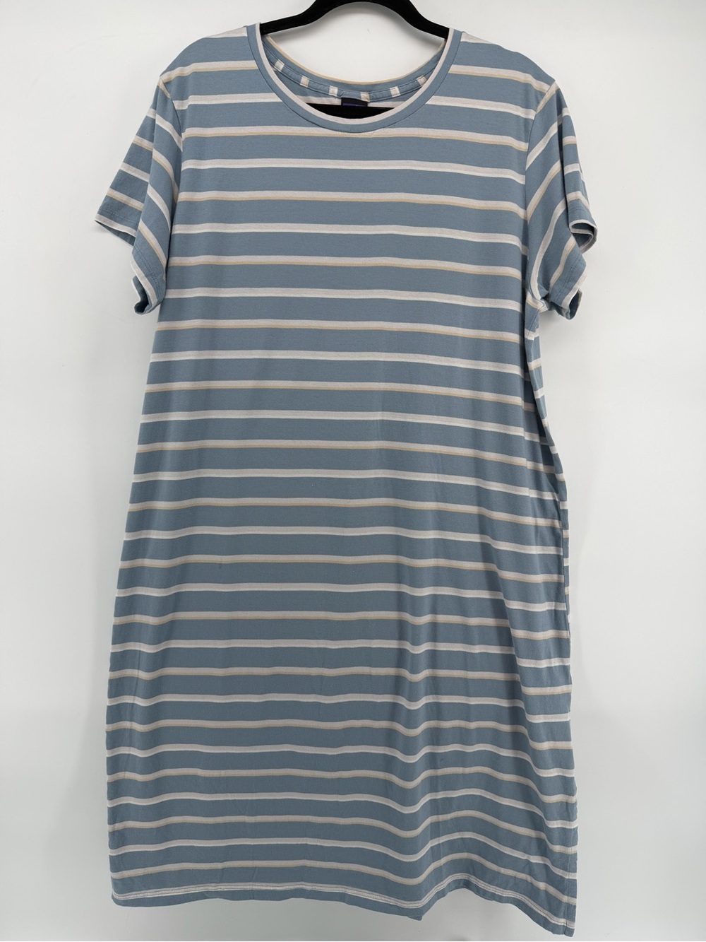 Patagonia Striped Short Sleeve T-Shirt Dress Blue Cream XL Organic Cotton